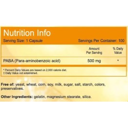 PABA (ΠΑΡΑ-ΑΜΙΝΟΒΕΝΖΟΪΚΟ ΟΞΥ) NOW FOODS 500mg (Para-aminobenzoic Acid) 100caps ΒΙΤΑΜΙΝΗ Β